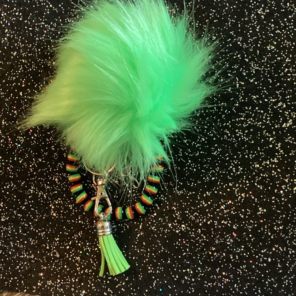 Vibrant Green Fluffy Keychain